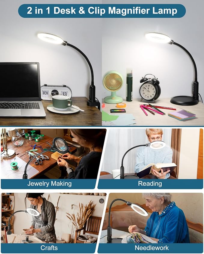 12X Magnifying Glass with Light and Stand, Real Glass, LED 5 Color Modes - Image 7