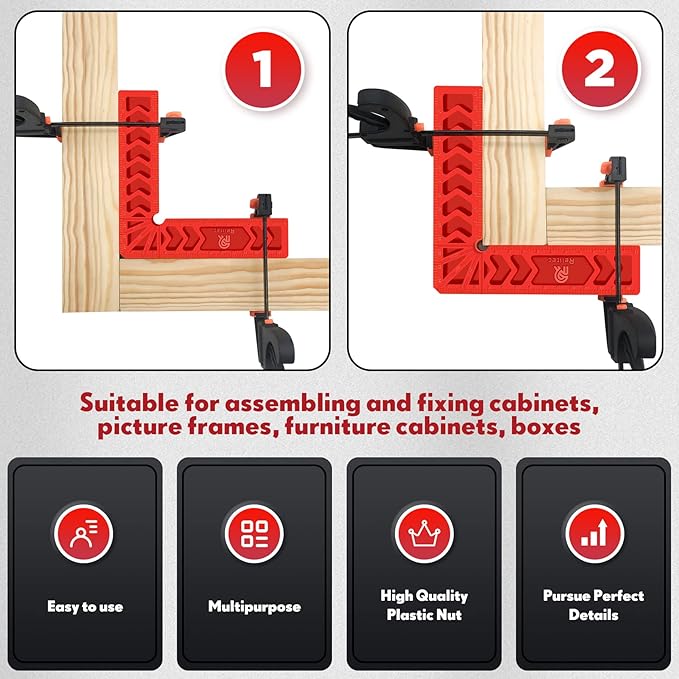 Positioning Squares, 90 Degree Corner Clamp, Right Angle Clamp Woodworking Tool, Carpentry Squares, Carpenter Tool for Picture Frames, Cabinets or Drawers, Set of 6（3" 4"6"）