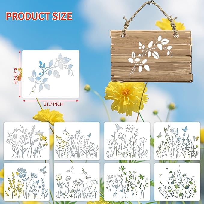 16 Pieces Wildflower Stencils for Painting, Reusable Large Spring Wild Flower - Image 2