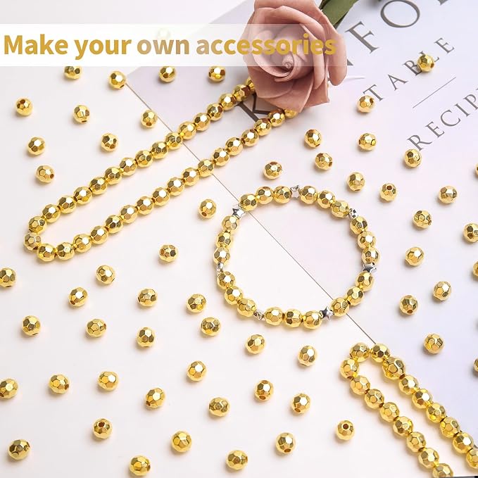 BONNY BOXX 1000pcs 6mm Acrylic Faceted Round Crystal Beads Gold Loose Spacer - Image 4