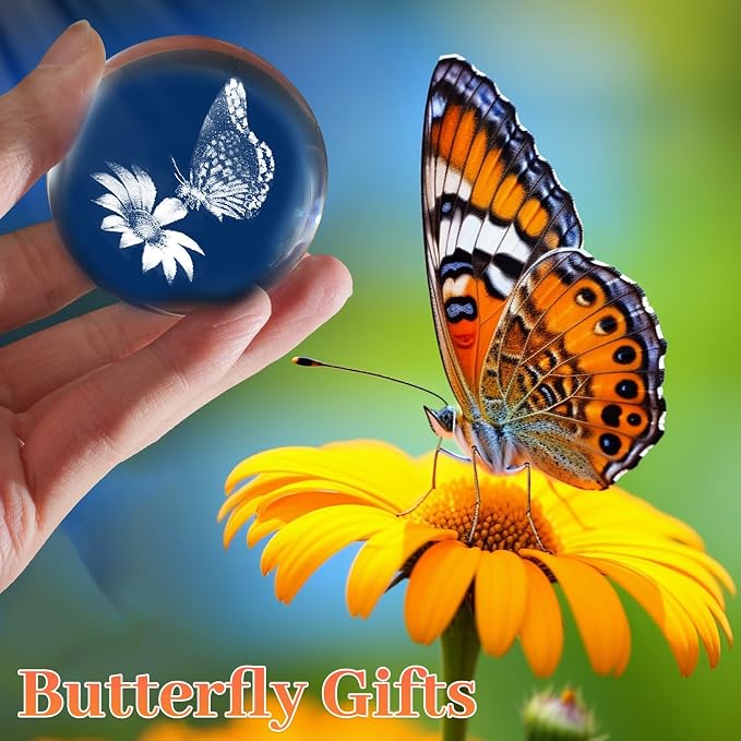 3D Butterfly Crystal Ball with Stand Lase Engraved Glass Sphere Paperweight - Image 5