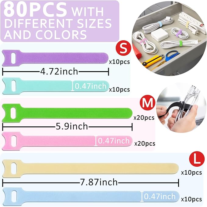 80pcs Cable Ties Reusable Macaron-inspired Color Wire Ties Cable Management - Image 4