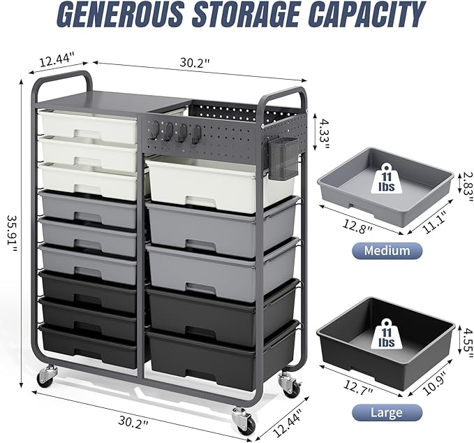 Rolling Storage Cart with Drawers, Storage Organizer Cart with Wheels and - Image 3