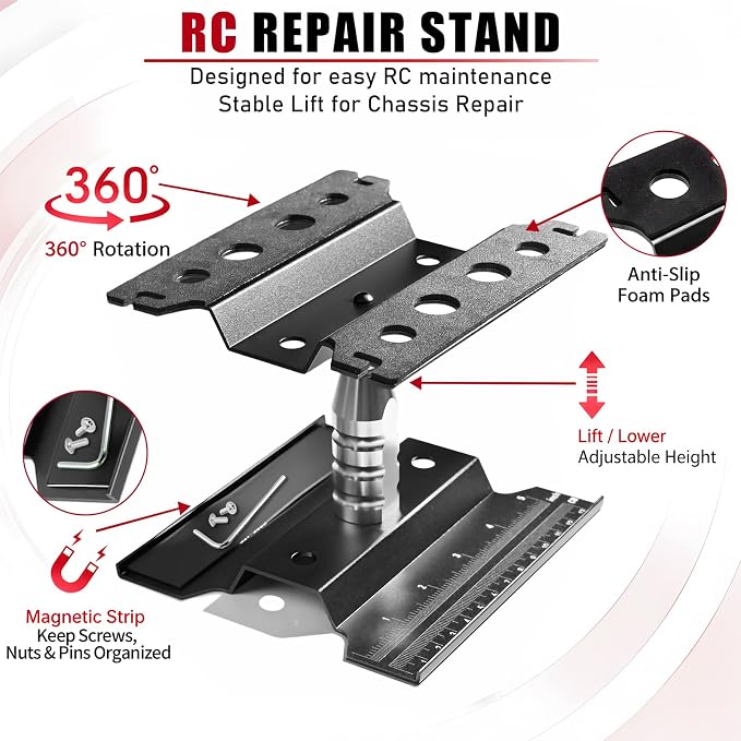 RC Car Repair Work Stand Lift Lower Adjustable Workstation Aluminum 360 Degree - Image 3