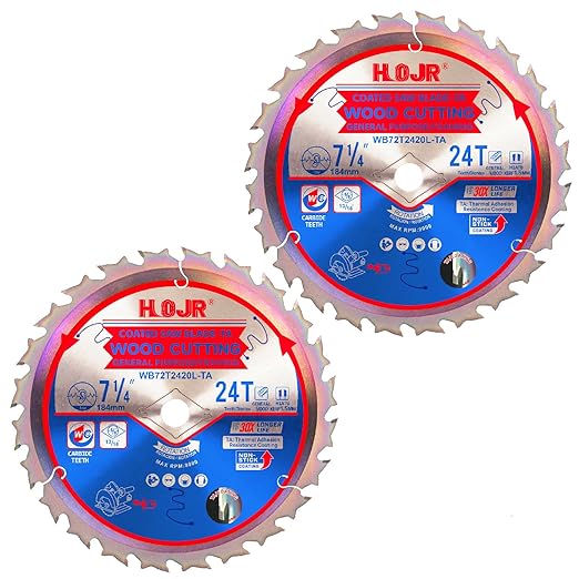2-Pack 7-1/4" 24-Tooth 5/8" Woodworking Circular Saw Blade,Framing/General Purpose Wood Cutting,Special Anti-Thermal Adhesion Coating on Cutting Edge-TA,High Finish,Long Life, 7-1/4" 24T 5/8"