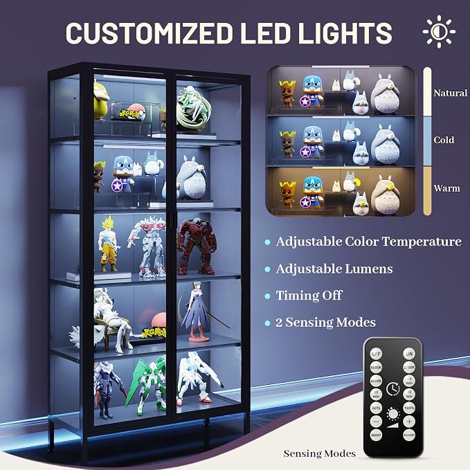 71" H Display Cabinet with Glass Doors, Display Case with LED Sensor Lights - Image 3
