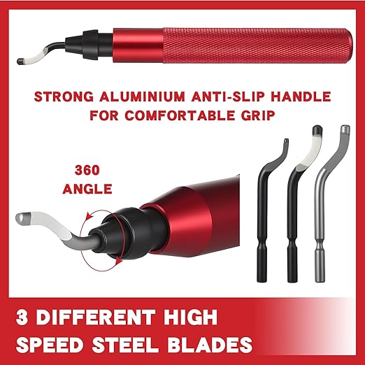 3 Pcs Hand Deburring Tool Kit 2 Countersink Hand Reamers and 1 Deburring Tool with 15 Extra High Speed Steel Swivel Blades for Metal, Resin, Aluminum, Copper, Plastic, 3D Printing, Wood