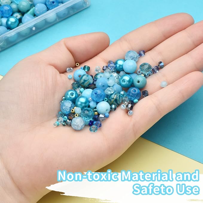 Rired 27 Assorted Craft Beads Bracelet Kit, Columbia Blue Bead Including 7 - Image 5