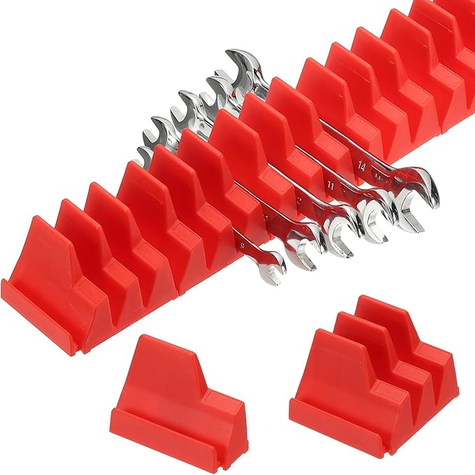 PATIKIL 23pcs Magnetic Wrench Organizer for Tool Box, Magnetic Modular Wrench Organizer Holder Toolbox Universally for 23 Tools Drawer Chest Ratcheting Offset Wrenches, Red