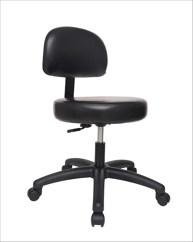 Chair Master Round Vinyl Chair/Stool-Black-for Garage, Counters, Shop, Kitchen, Computer Desks, Drafting Tables. Easy to Clean! (Glides, Medium Table 19"-27")