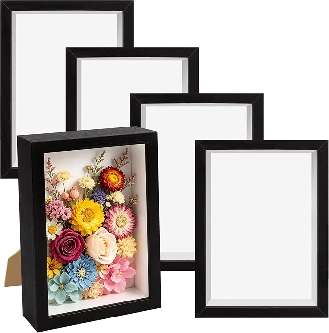 VOKOY 4 Pack 5" x 7" Shadow Box Frame, Small Wood Hollow Picture Frame by VOKOY
