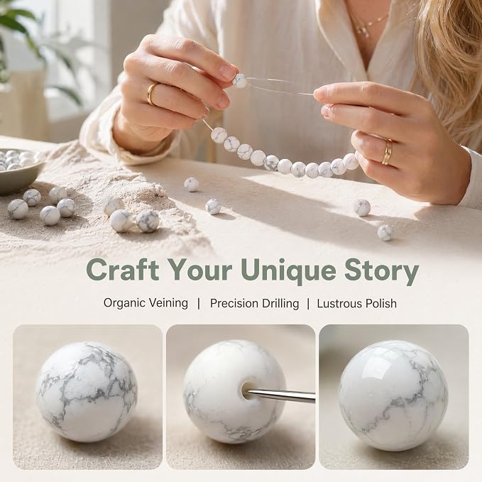 48pcs Natural Matte White Howlite Gemstone Beads，8mm Frosted Round Loose Stone - Image 4