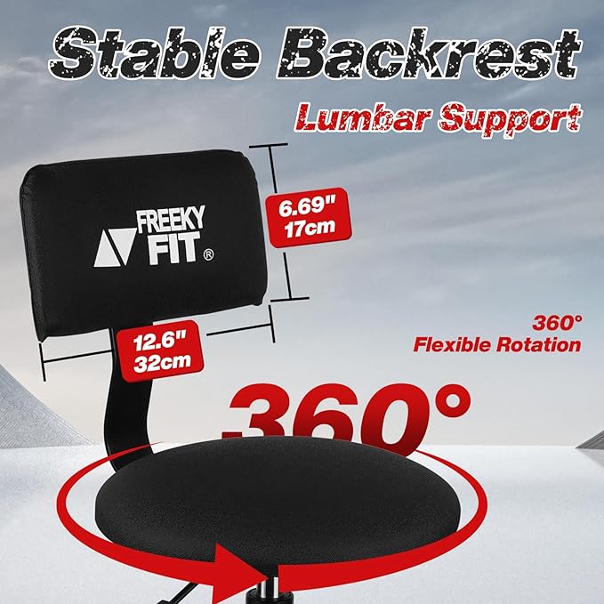 Shop Stool with Backrest, Mechanic Garage Stool for Workshop, Adjustable Stool Chair, Padded Workbench Stool for Men Women, 300 LBS Capacity, 360° Swivel PVC Seat, Heavy Duty, Black