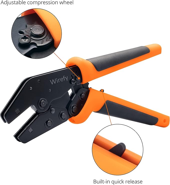 Wirefy Crimping Tool 9" for Quick Change Crimping Dies - High Leverage Wire Crimper - Crimping Pliers - Ratcheting Terminal Crimp Tool - 26-4 AWG