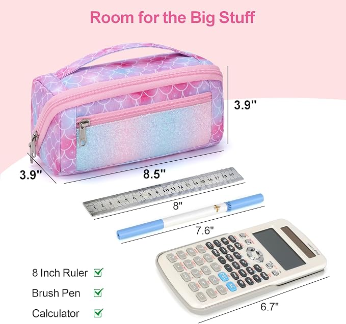 Pencil Case for Girls, Durable Kids Pencil Pouch for School, Wide Opening Soft - Image 2