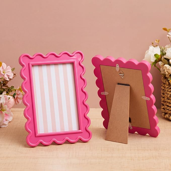 AceOrbit 4x6 Inches Rose-red Flower Wavy Scalloped Picture Frame Cute Wavy Edge - Image 4