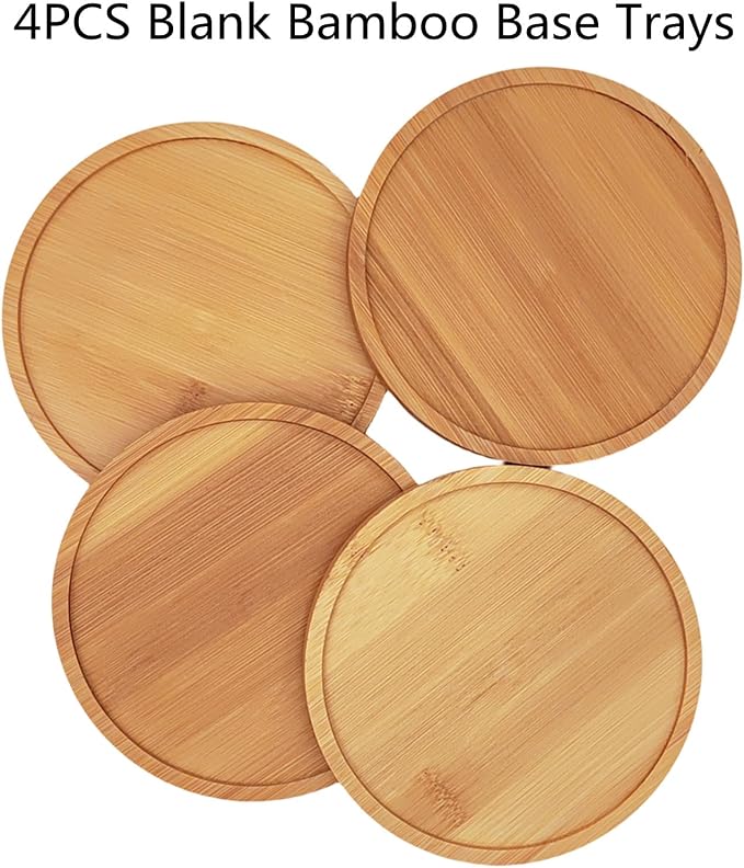 4PCS Mosaic Bamboo Coasters for Crafts, Blank Base Trays, Drinking Cup Coaster - Image 3
