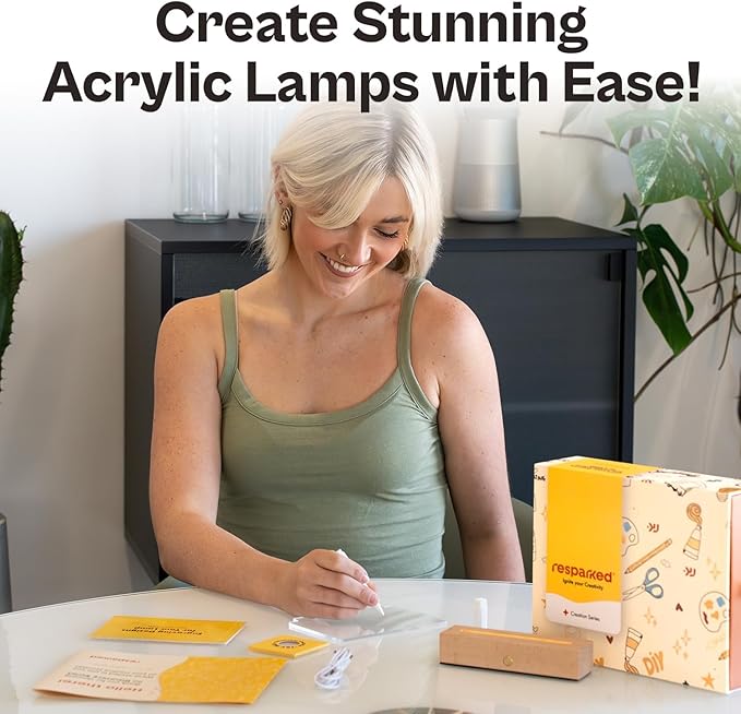 Resparked Creation Series Acrylic Night Light Lamp Crafting Kit –Personalized Engraving, Rechargeable Base, Step-by-Step Instructions, Stencils, and Practice Material for Home Décor or Gift-Giving