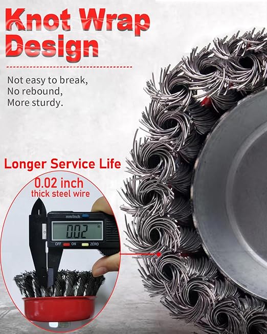 4" Wire Wheel Cup Brush, Coarse Twisted Knotted Wire Wheel for Angle Grinder, 5/8-11 Threaded Arbor, 0.02" Carbon Steel Wire Brush for Grinder, Heavy Cleaning Rust, Abrasive (12)