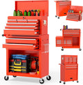 On Shine Rolling Tool Chest - 8 Drawer Large Capacity Metal Tool Box with Wheels, Locking Mechanisms; ideal for Garage, Workshop (Red)