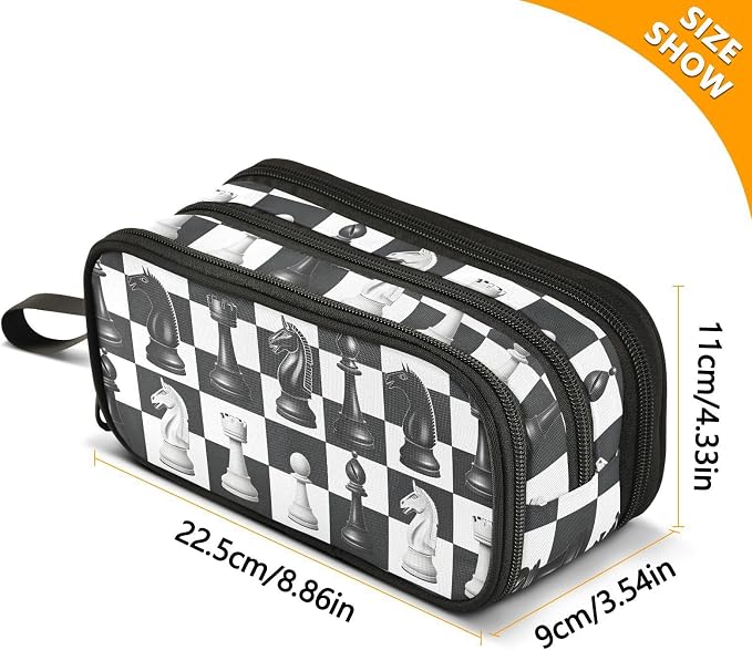Chess Checkered Plaid Pencil Case Box Boys Girls Large Pencil Pouch Zipper - Image 7