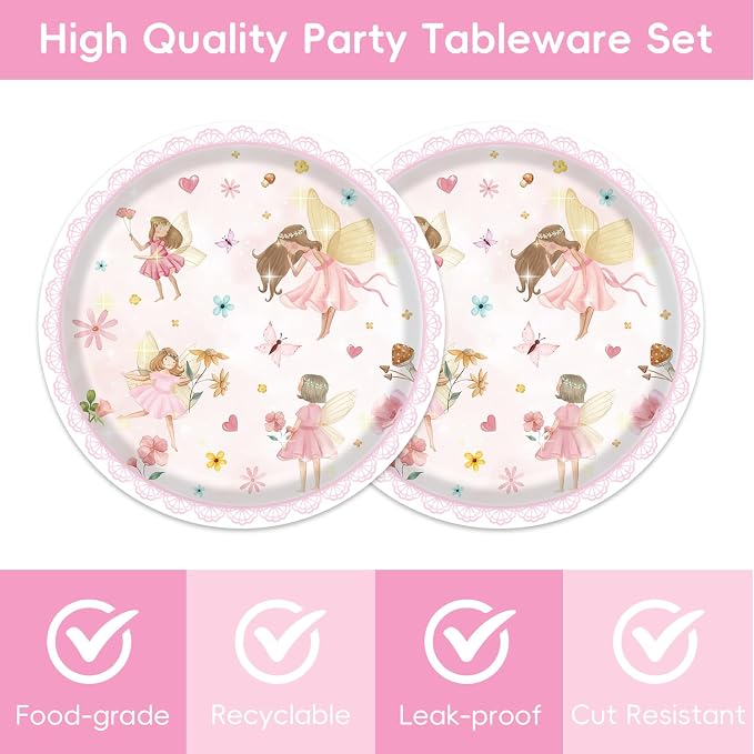 40Pcs Fairy First Birthday Decorations Fairy Plates and Napkins Birthday Party - Image 3