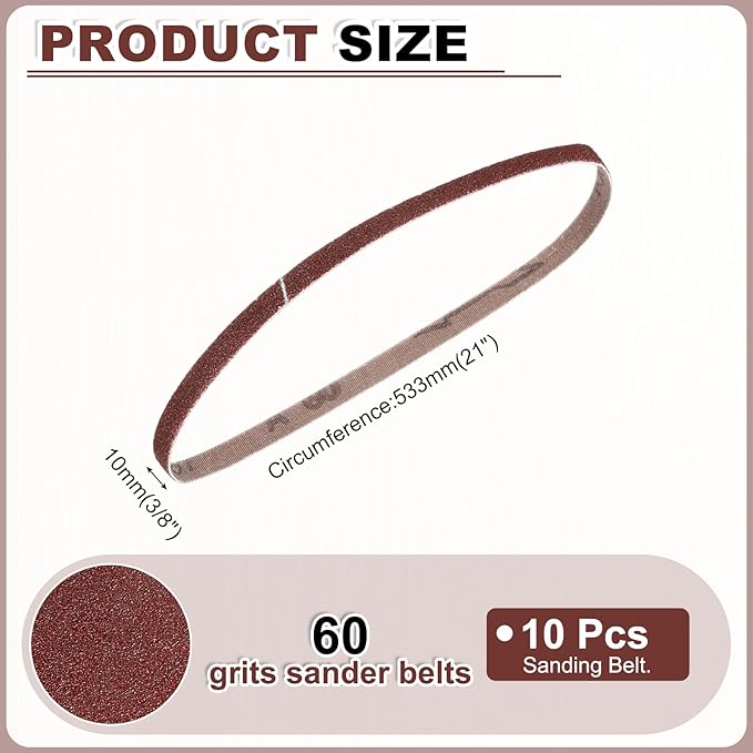 HARFINGTON 3/8 x 21 Inch Sanding Belts, 10 Pcs 60 Grits Aluminum Oxide Abrasive Belt Sander File Belt for Woodworking, Metal Polishing, Knife Sharpener