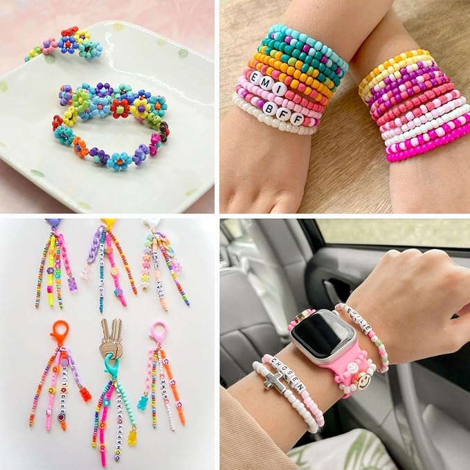 efivs arts 3500PCS 6/0 Glass Seed Beads, 24 Colors Small Beads Kit Bracelet - Image 6