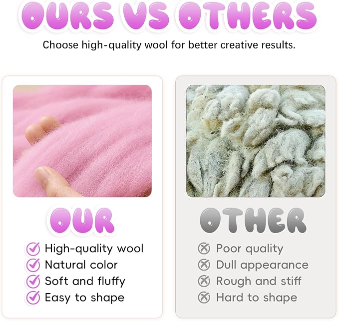 1.76oz Wool Roving: Needle Felting Wool White Roving Wool Felting Supplies Pure - Image 5