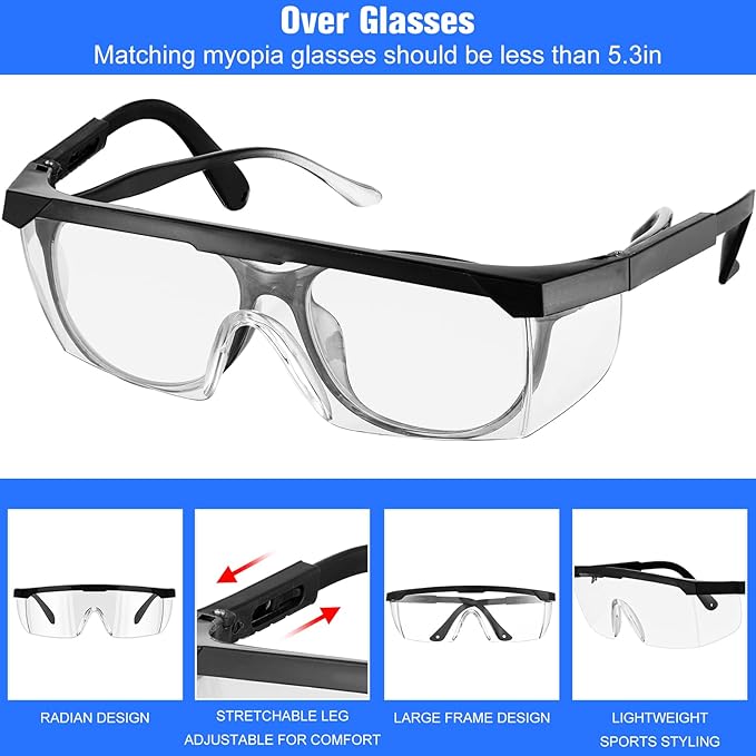 100 Pairs Safety Goggles Bulk Protective Glasses for Shooting Lab Safety Goggles Over Glasses for Kids Adult