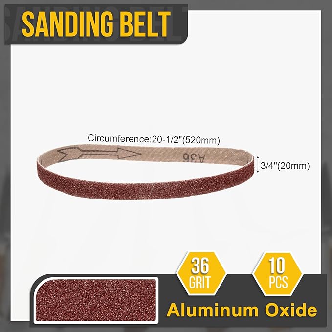 3/4 x 20 1/2 Inch Sanding Belt, 10 Pcs 36 Grit Aluminum Oxide Knife Sharpener Belts Work Sharpening for Belt Sander Knife Carving Tool Metal Working