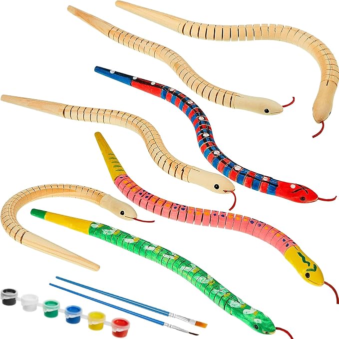 BBTO 20 Pieces Wooden Snake Bulk Jointed Flexible Unfinished Wooden Wiggly Snake by BBTO
