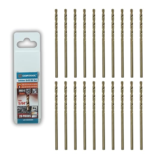 5/64 inch Cobalt Drill Bits (20Pcs), M35 HSS Metal Jobber Length Twist Drill Bit Set for Hard Metal, Stainless Steel, Iron, Copper, Aluminium, Brass, Plastic & Wood