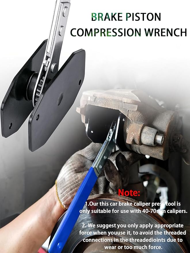 Brake Caliper Compression Tool with 4pcs Caliper Hanger, 360° Rotating Ratchet Brake Tools for Disc Brake Pad Spreader for Single/Twin/Quad Piston Calipers, Steel Plates Range from 1.4"-2.75"