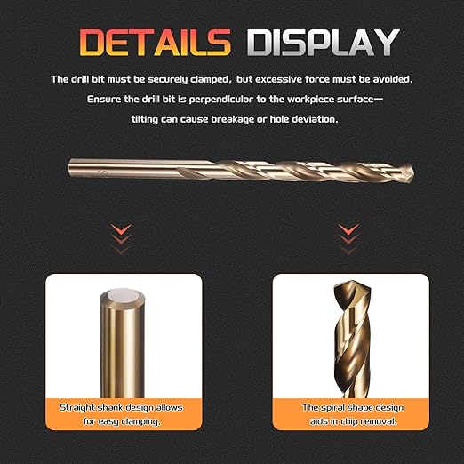 Drill Bit, #4 Cutting Diameter, 4341 HSS Gold Finish 135° Cutting Angle Number Jobber Bits - (Applications: for Drilling Soft Metal Plastic Wood), 5-Pieces