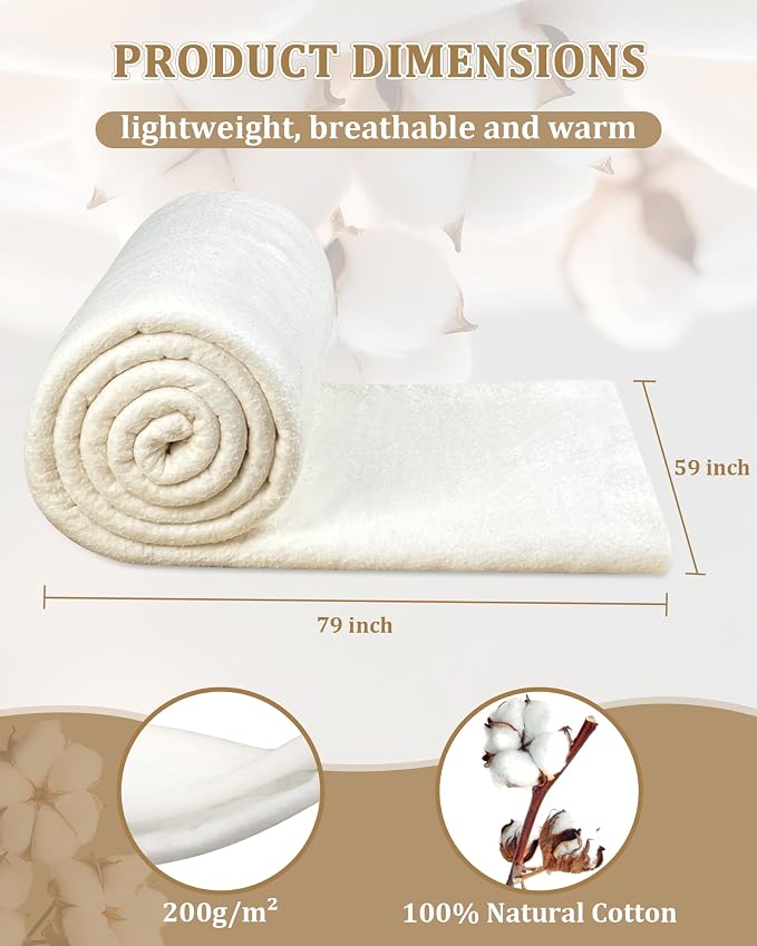 PLANTIONAL Grinding Natural Cotton Quilt Batting: 59-Inch x 79-Inch Light - Image 2