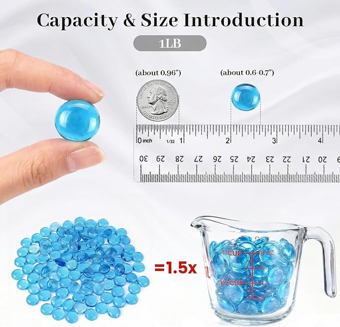 FUTUREPLUSX 1LB Light Blue Flat Glass Marbles, Glass Pebbles Vase Fillers - Image 2