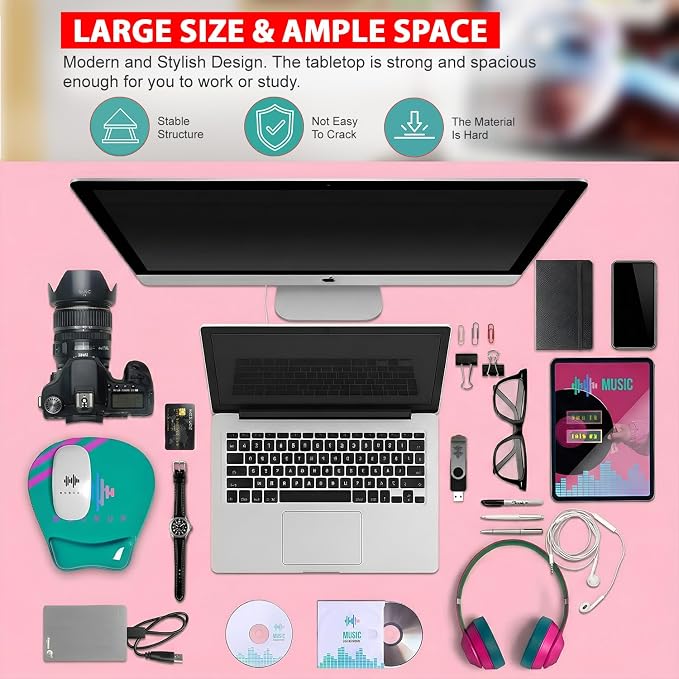 PayLessHere | 55 Inch Computer Desk | Pink | Office Desk - Image 4