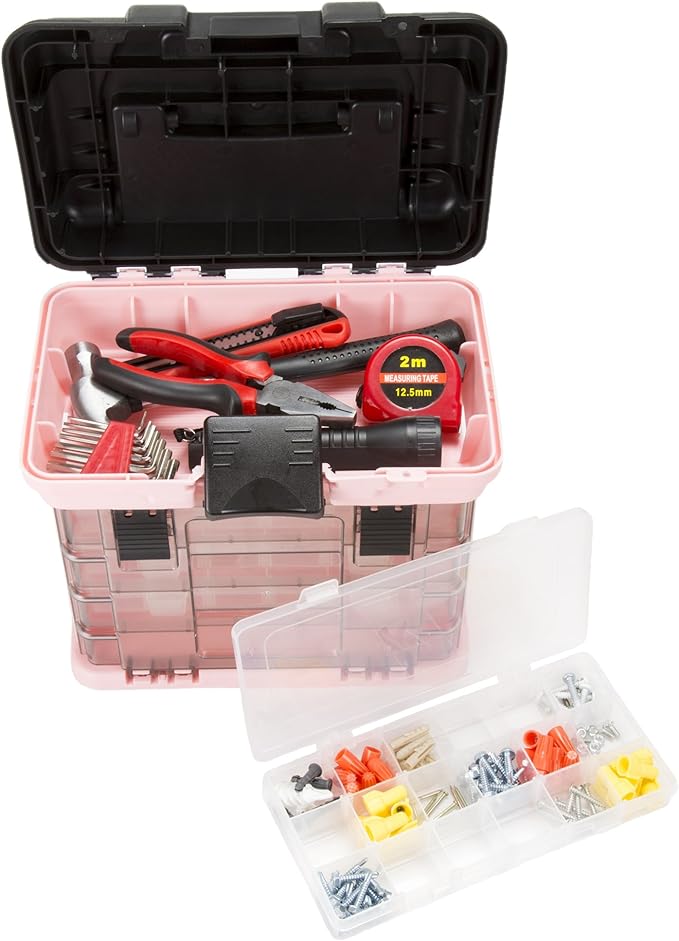 Pink Tool Box Organizer with Removable Compartments – Portable Storage Case by Stalwart