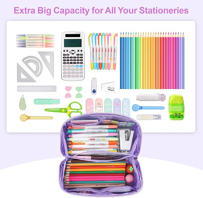 Large Pencil Case for Girls, Aesthetic Pencil Pouch for School, Wide Opening - Image 2