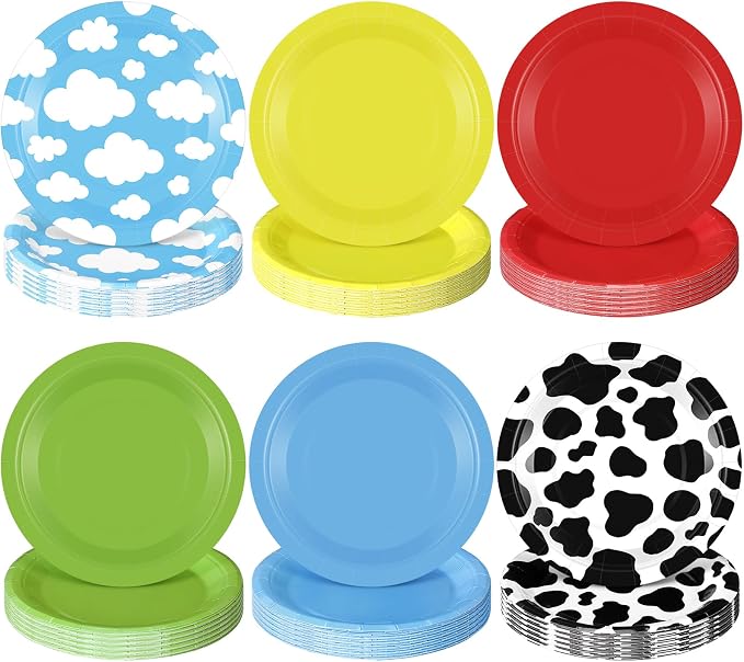 Funnymoom 60 Pcs 7 Inch Toy Inspired Paper Plates Cow Pattern Cloud Plates by Funnymoom