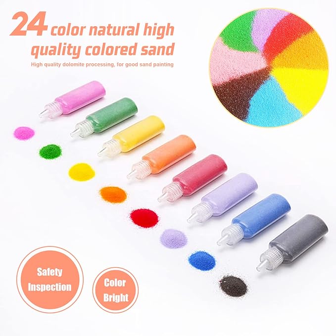 Niurewan 24 PCS Art Sand, 1.25oz Bottles, DIY Sand Arts and Crafts Kit - Image 4