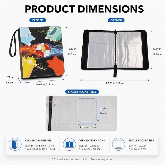 9 Pocket Card Binder with 50 Removable Sleeves, Holds 900 Cards | 3 Ring Zipper - Image 3