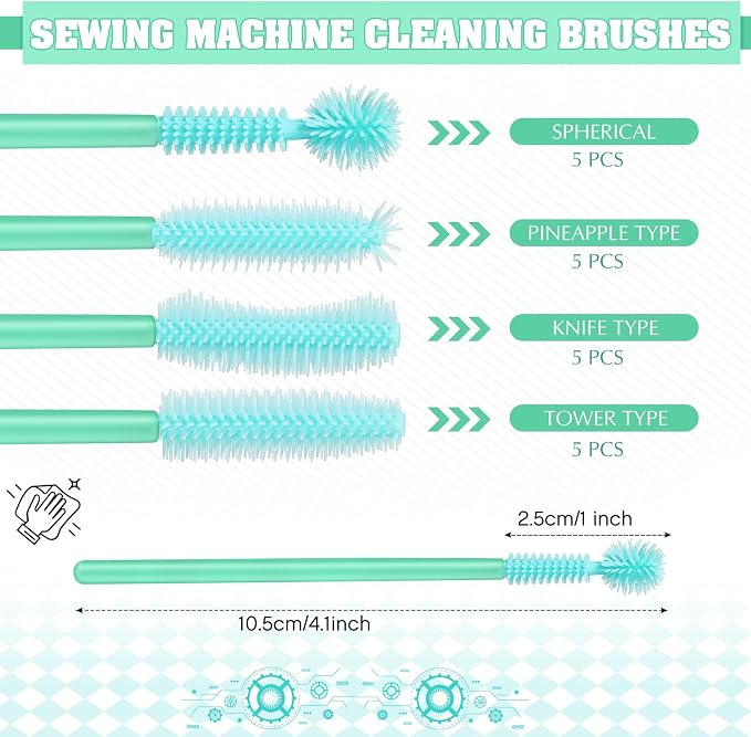 20 Pcs Nook and Cranny Sewing Machine Cleaning Brushes - Image 2