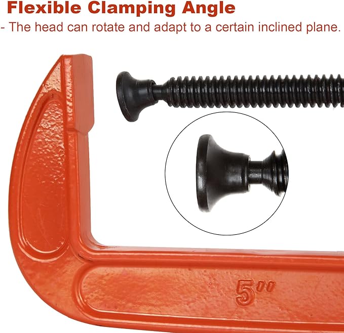 5 Inch C-Clamp Set, 4-Pack Heavy Duty Iron C Clamps, Clamps for Woodworking, Welding and Building, Orange