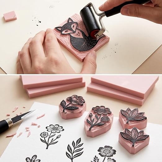 SGHUO 12pcs 4"x6" Pink Rubber Linoleum Blocks - Image 7