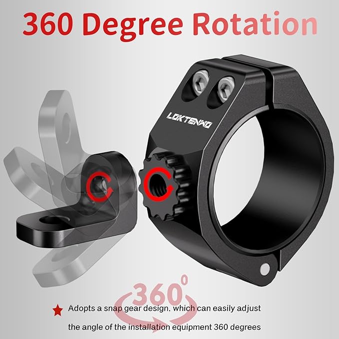 Thicken UTV LED Light Bar Mounts 2PCS, Heavy Duty CNC Aluminum 360° Adjustable Whip Light Mount Light bar Mounting Bracket, Fit 1.5''/1.75''/1.85''/2''/2.1'' Roll Cage