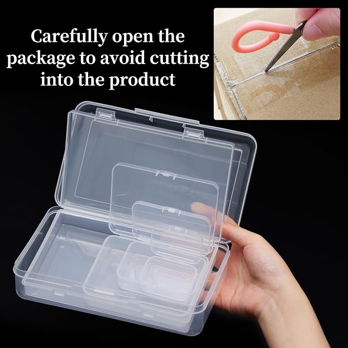 QUEFE 28 Pack Small Storage Containers Mixed Sizes Clear Plastic Boxes Craft - Image 3