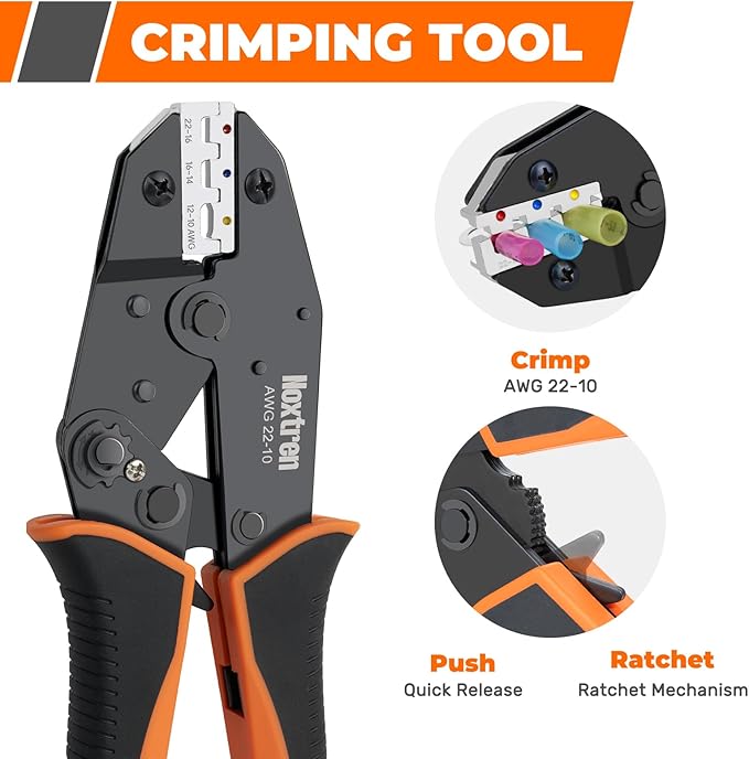 Crimping Tool For Heat Shrink Connectors, 220PCS Waterproof Automotive Marine Grade Heat Shrink Butt Connectors Kit, Tinned Red Copper AWG 26-10
