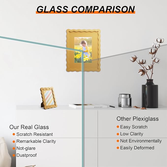 12x16 Picture Frame with Mat for 11x14, Wavy Edge Wooden Real Glass Photo Frame - Image 2